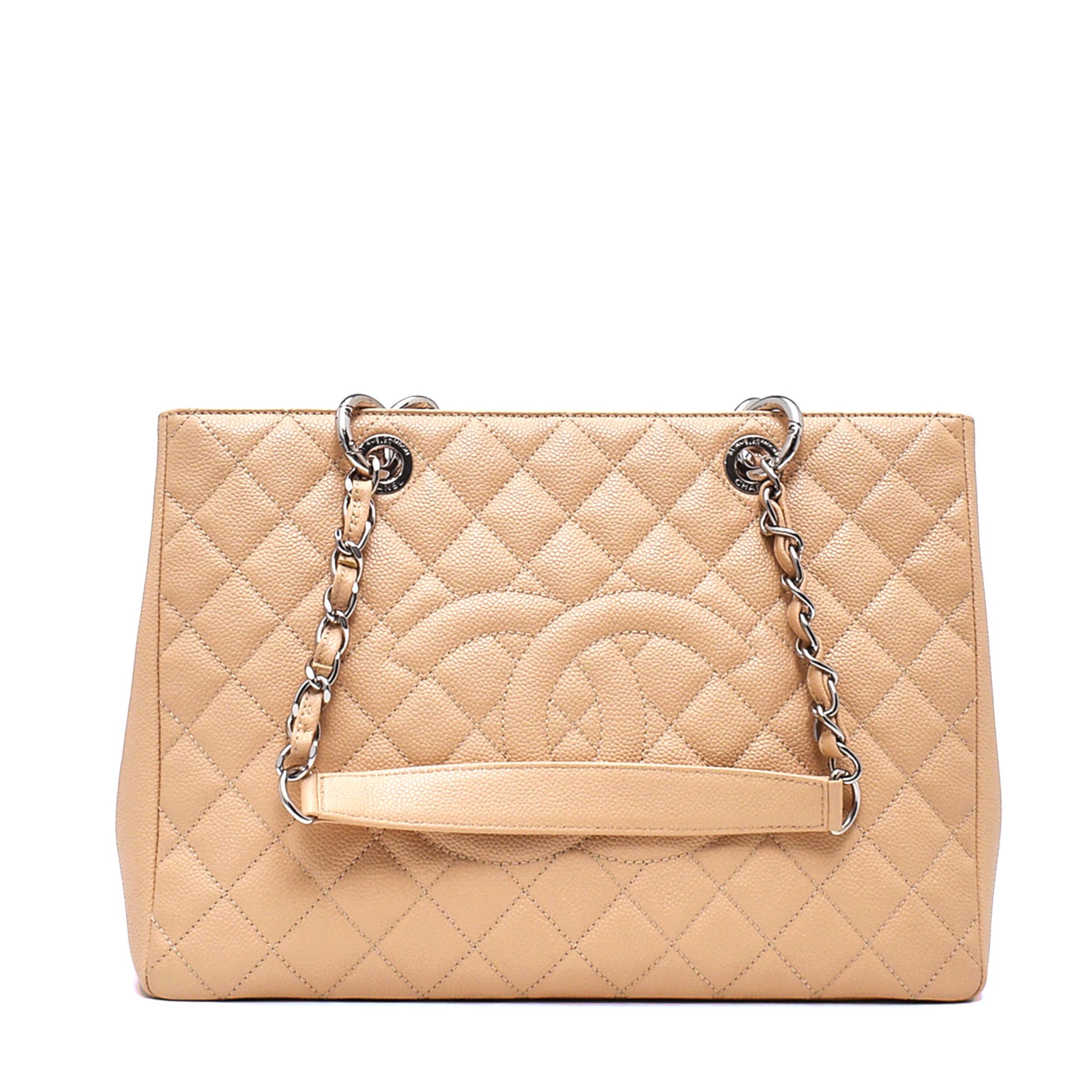 Chanel - Beige Quilted Caviar Leather Grande M GST Shopping Tote Bag